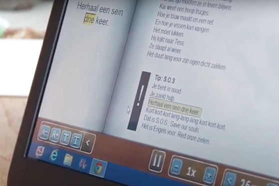 screenshot van een boek in Yoleo met karaokebalkje