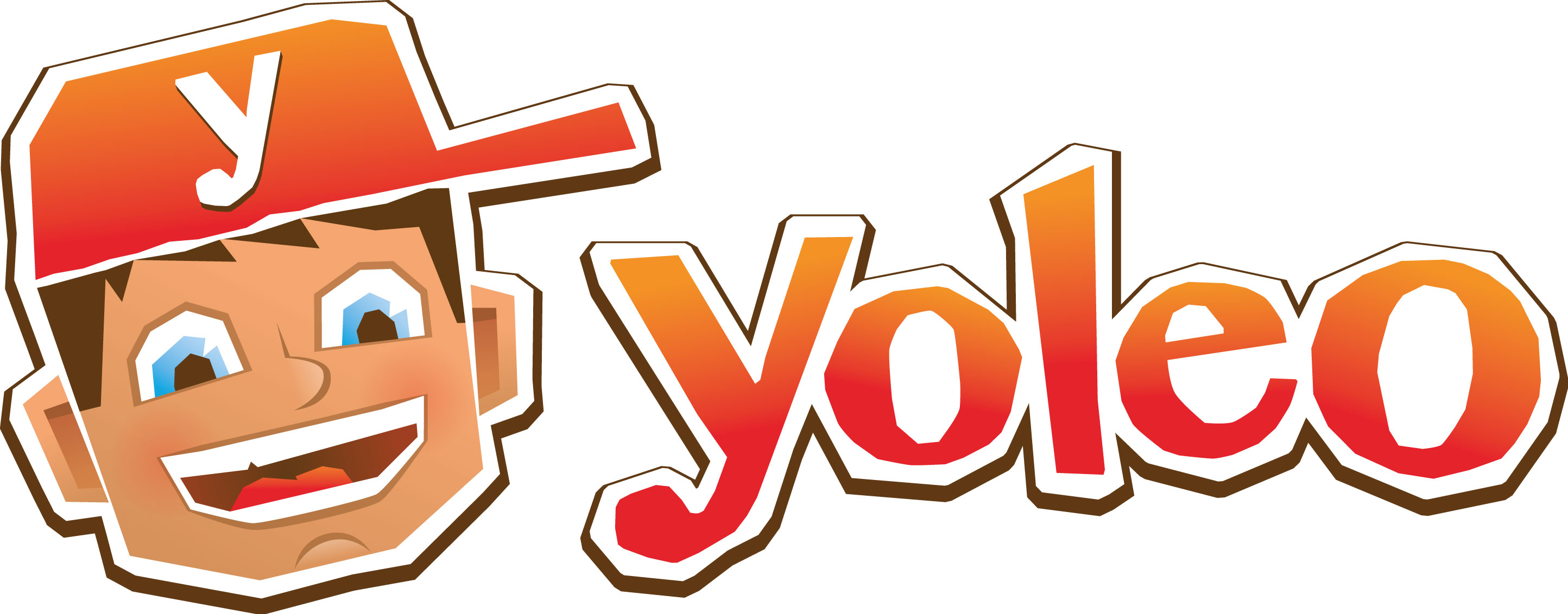 logo van Yoleo leesgame met mascotte (lachende jongen met pet)