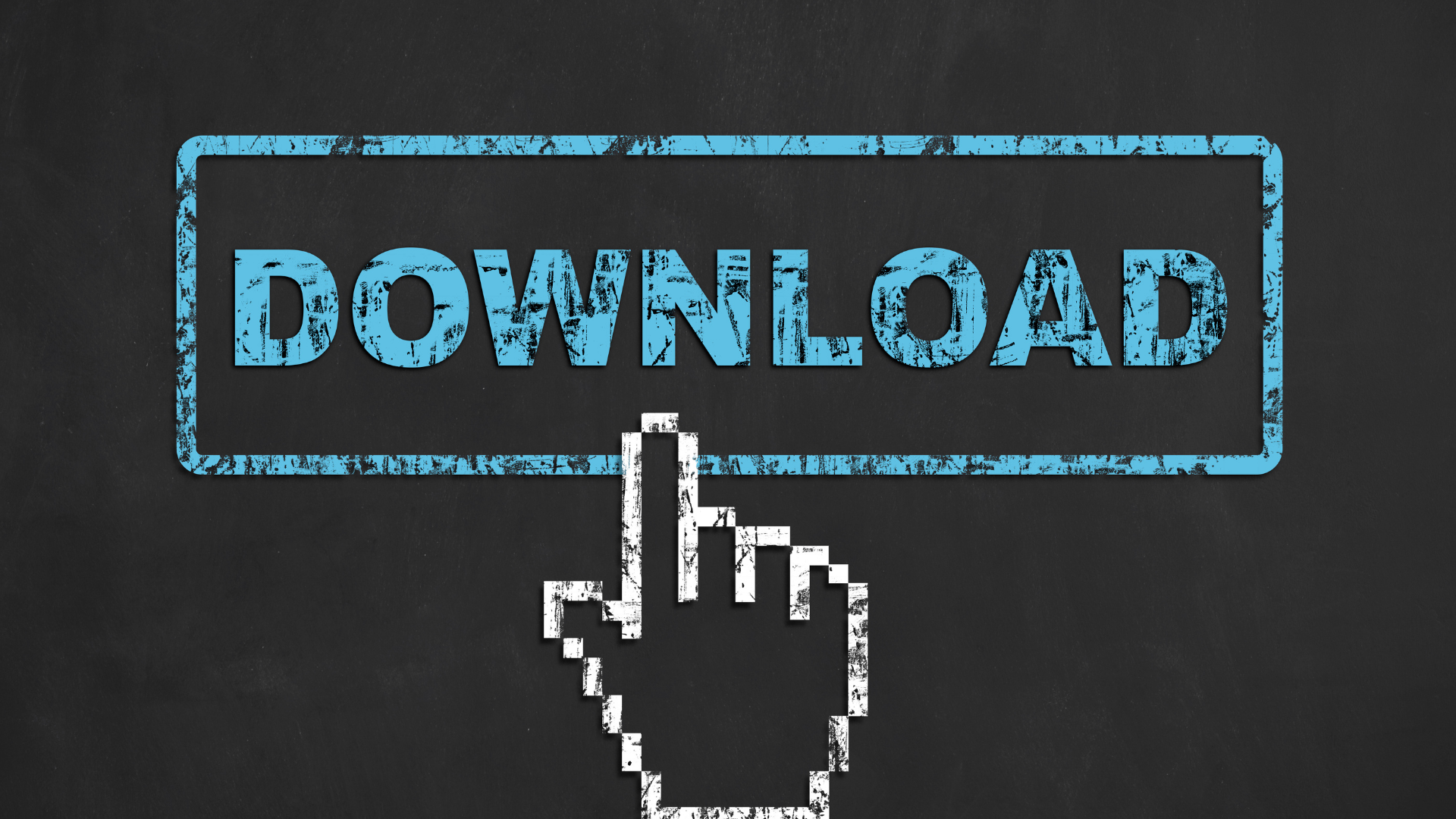 wit getekende hand met download-button op zwarte achtergrond