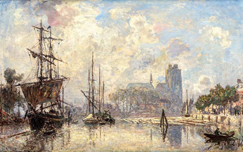 Schilderij van Jongkind: Uitzicht op de haven