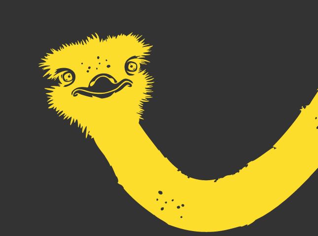 illustratie gele struisvogel tegen zwarte achtergrond