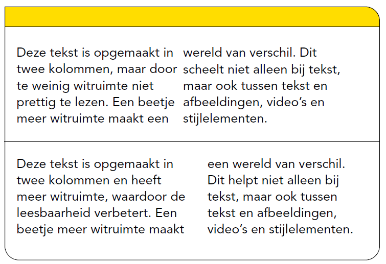 voorbeelden van te weinig witruimte en voldoende witruimte in een tekst