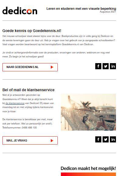 voorbeeld van de nieuwsbrief Leren en studeren met een visuele beperking