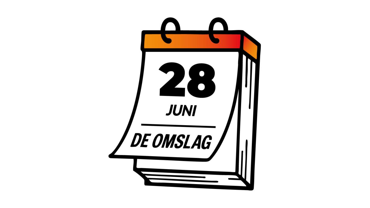 Een scheurkalender met daarop de datum 28 juni en de tekst 'De omslag'