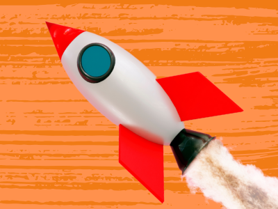 Speelgoedraket schiet de lucht in