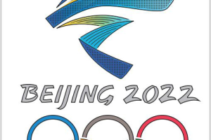 voelbare tekening van logo Olympische Winterspelen 2022. Rechtsboven de QRcode.