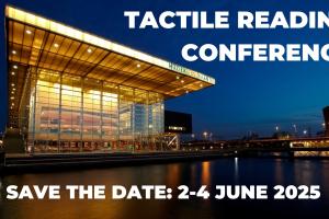 Een verlicht Muziekgebouw aan ’t IJ bij nacht. Tactile Reading Conference, save the date: 2-4 June 2025