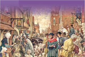 Afbeelding uit geschiedenismethode: Middeleeuws stadsgezicht